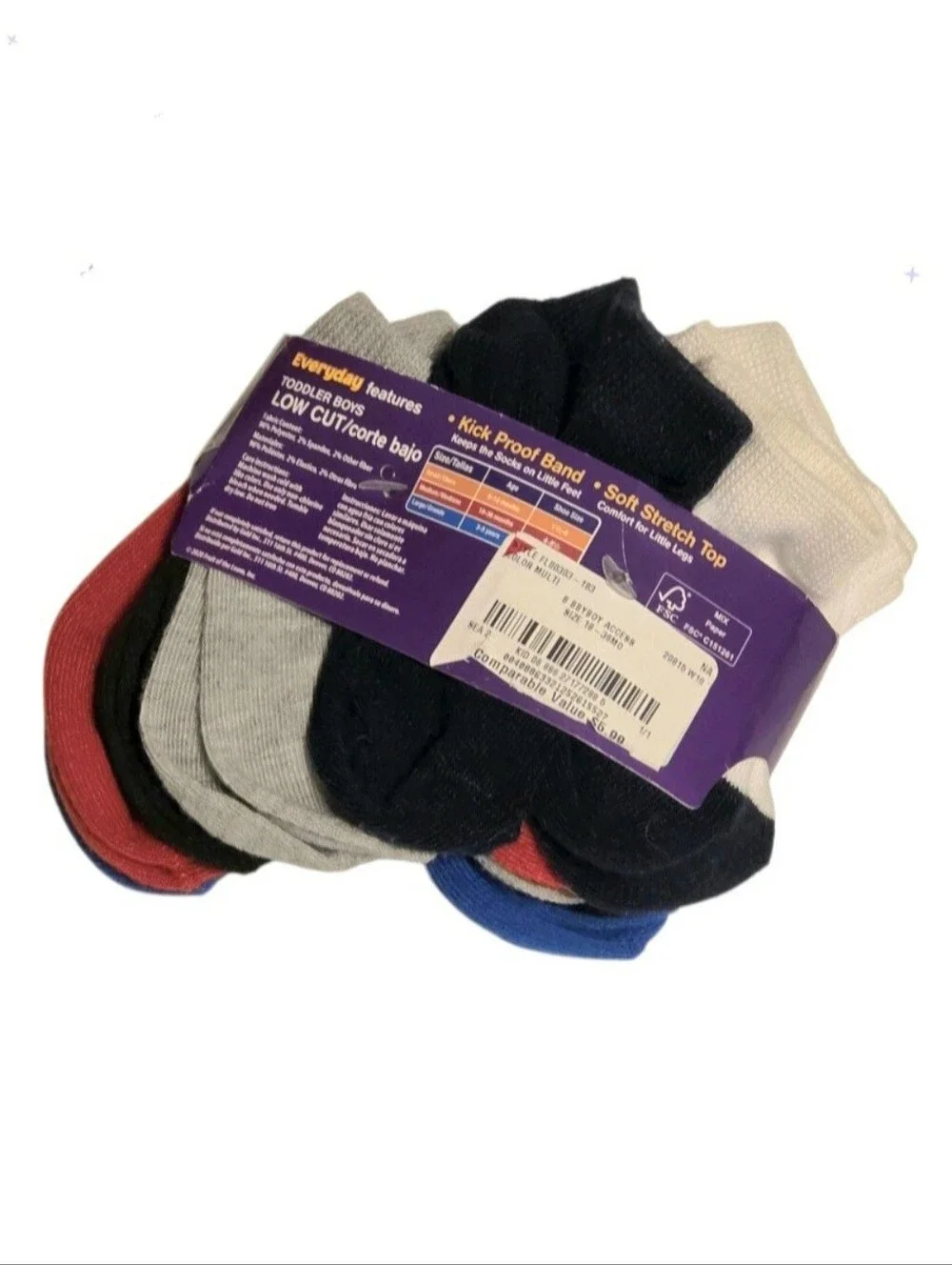 NEW Fruit of the Loom 10-Pair Toddler Boys' Low Cut Everyday Socks; 18-36 Months